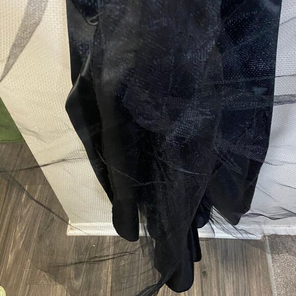 Jessica McClintock Gunne Sax VTG Formal Black Satin Dress White Bow & Straps 3/4 - Picture 8 of 16